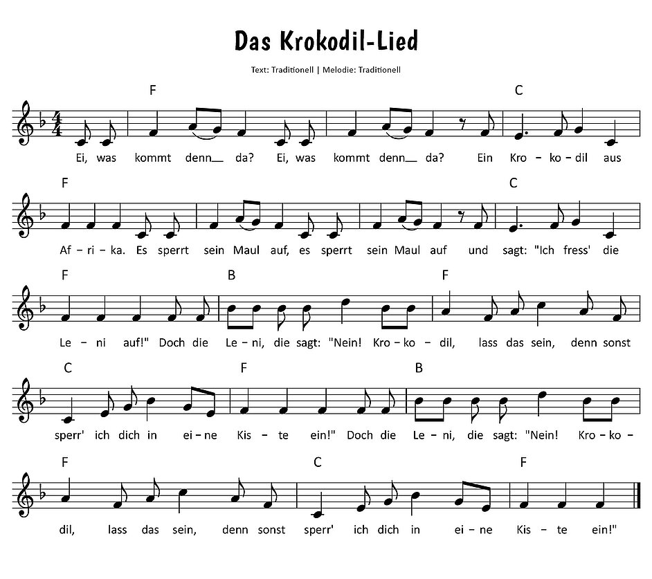 Das Krokodil-Lied (Ei, was kommt denn da?) Noten