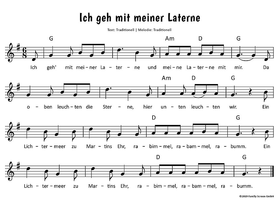 Ich geh mit meiner Laterne Noten