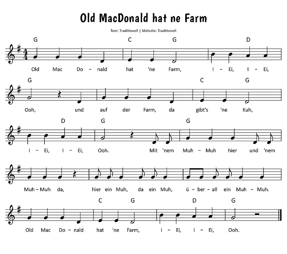 Old MacDonald hat ne Farm Noten