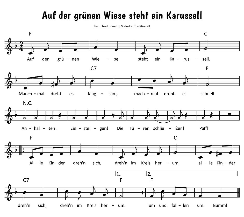 Auf der grünen Wiese steht ein Karussell Noten