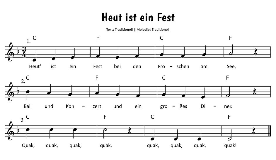 Heut ist ein Fest bei den Fröschen am See Noten