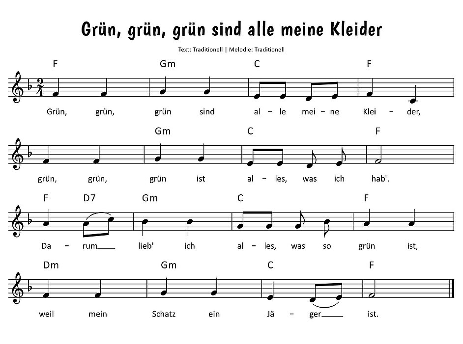 Grün, grün, grün sind alle meine Kleider Noten