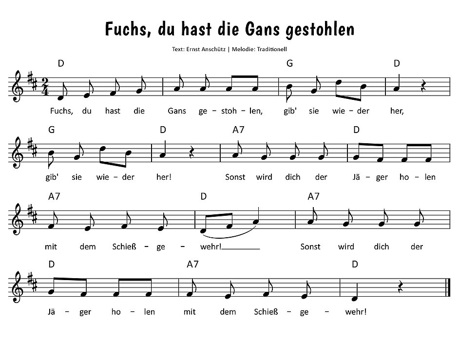 Fuchs, du hast die Gans gestohlen Noten
