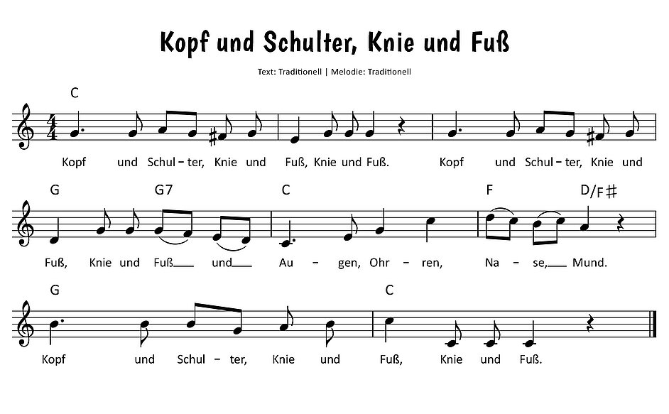 Kopf und Schulter, Knie und Fuß Noten