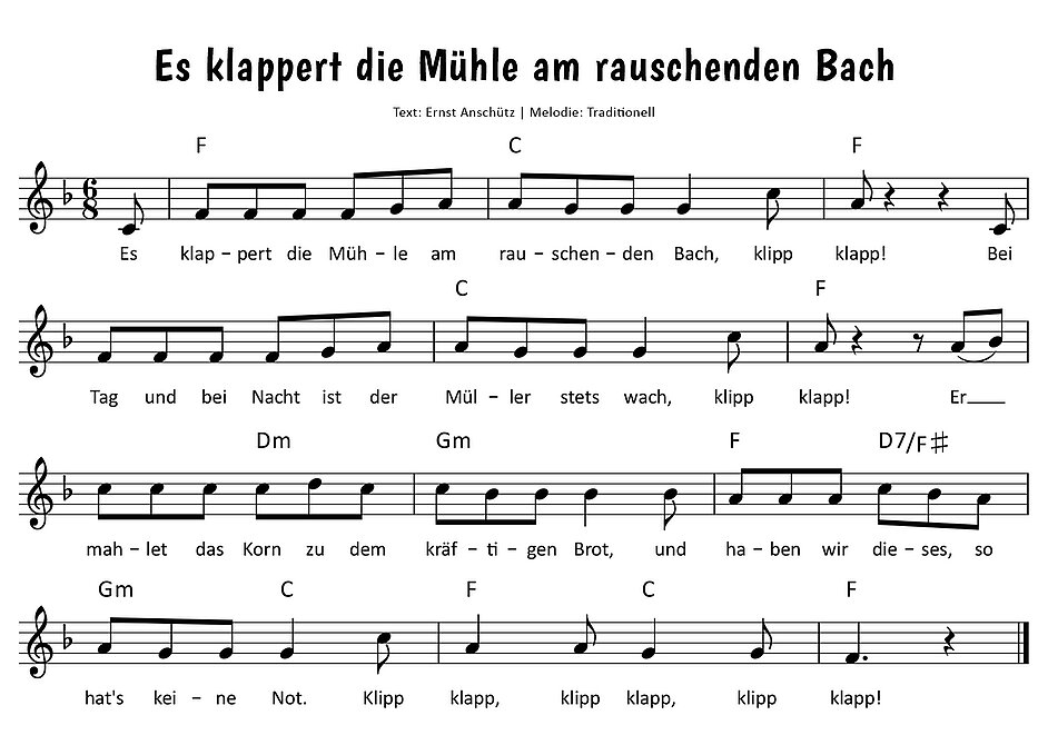 Es klappert die Mühle am rauschenden Bach Noten